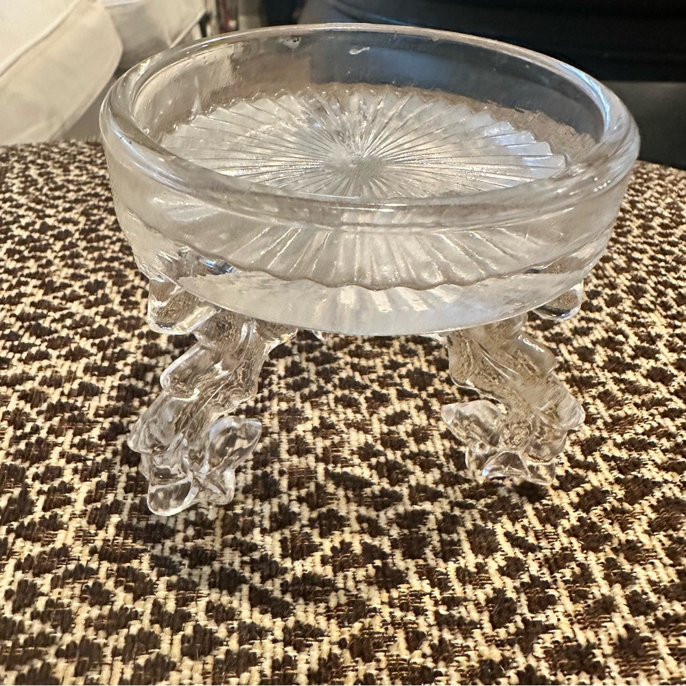 Vintage Pressed Glass 3 Footed Candle Holder
